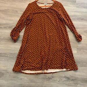love, Fire Rust Brown Polka Dot Long Sleeve Swing Dress